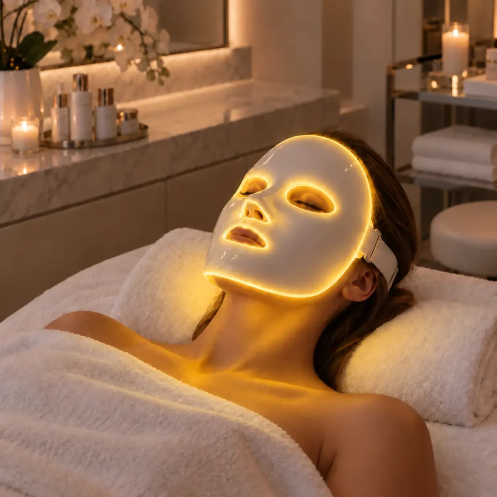 Máscara LED facial- Praesenti Clinic- Bogotá-Luz Amarilla