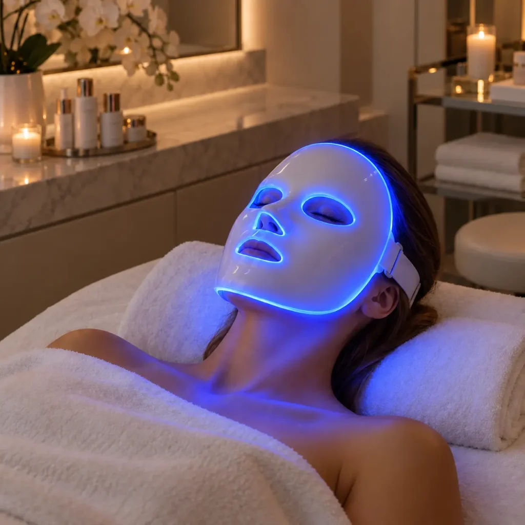 Máscara LED facial- Praesenti Clinic- Bogotá-Luz Azul