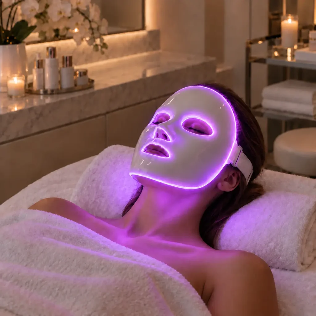 Máscara LED facial- Praesenti Clinic- Bogotá-Luz Morado