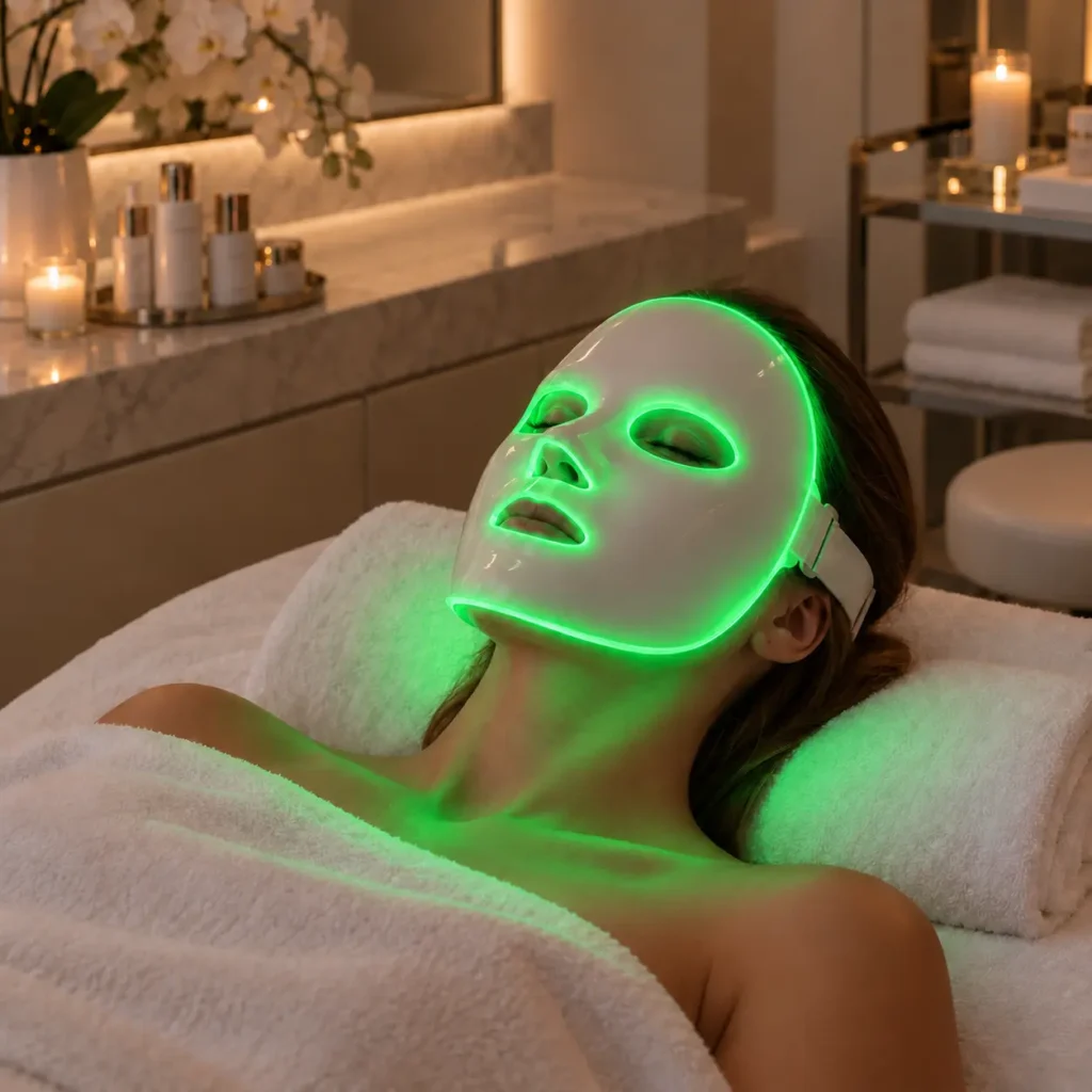 Máscara LED facial- Praesenti Clinic- Bogotá-Luz Verde